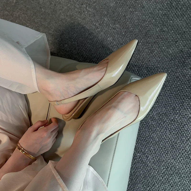 Xajzpa New Style Women's Fashion Patent Leather Pointed Toe Women Pumps Elegant Low Heels Sandals Casual Dress Street Style Shoes