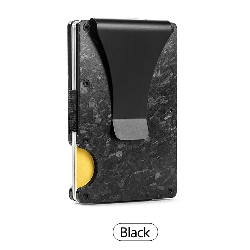 Xajzpa Carbon Fiber Forged Aluminum Credit Card Holder Wallet RFID Women's and Men's Intelligent Pop-up Wallet Black Metal Wallet