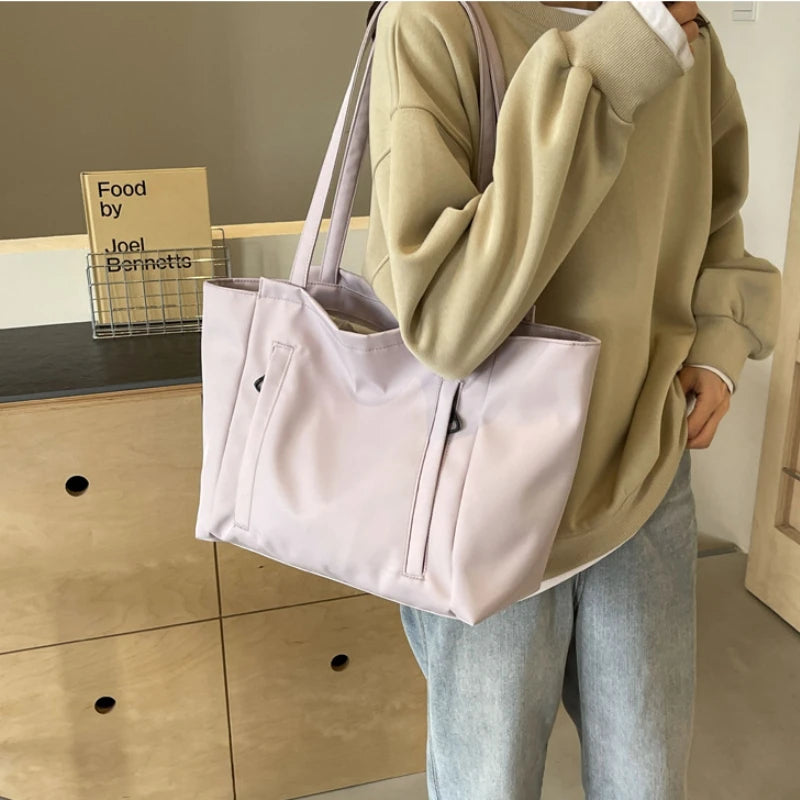 Xajzpa Waterproof Nylon Tote Bag with Large Capacity for Work Commuting Women's Shoulder Bag Student's Handheld Tote Bag for Class