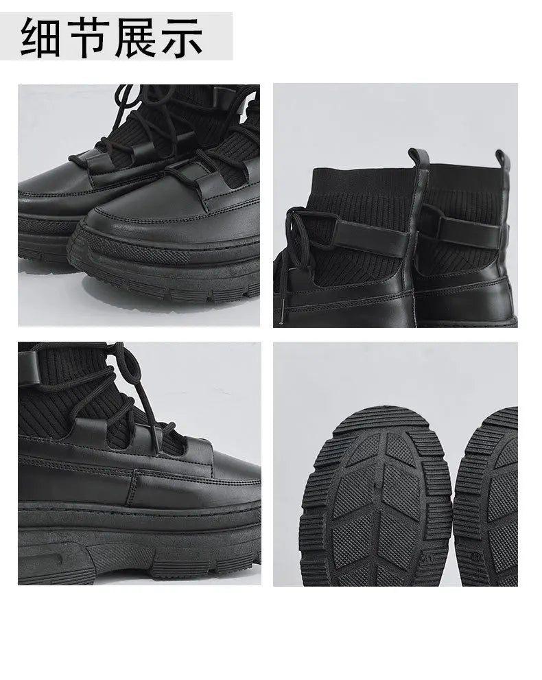 Xajzpa Autumn Winter Socks Boots New Men Ankle Boots Platform Black Shoes for Men Fur Chunky Punk Motorcycle Booties Gothic Shoes