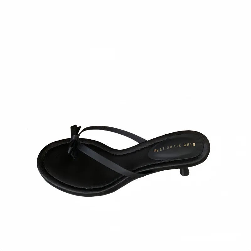 Xajzpa Thin Heels Female Shoes Low Butterfly-Knot Womens Slippers Outdoor Rubber Flip Flops Slides 2025 Hawaiian Soft PU Rome Butterfly