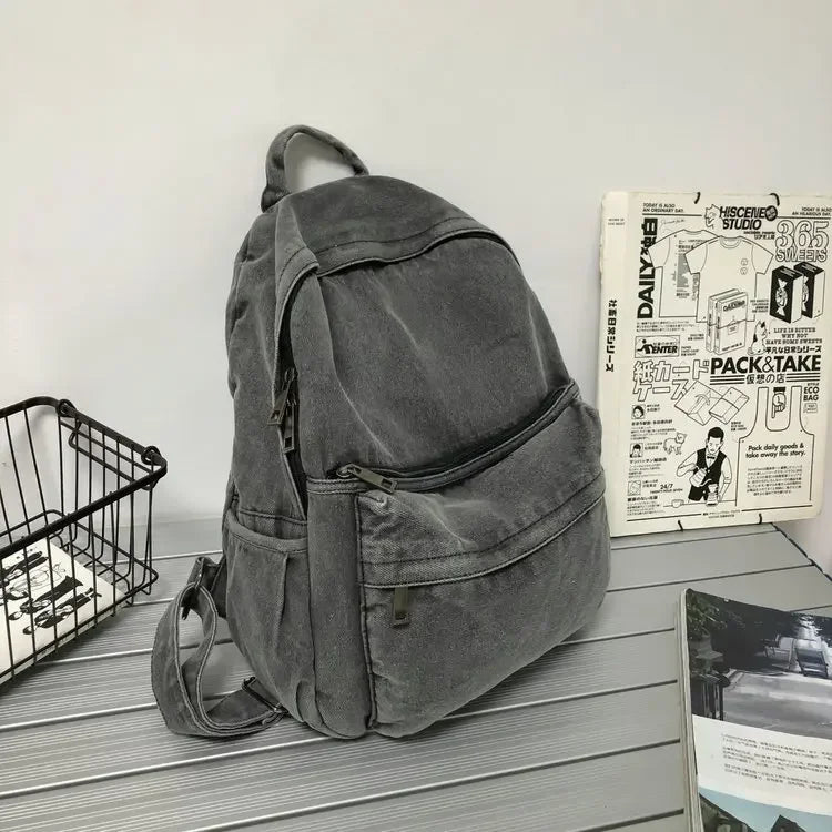 Xajzpa New Gray Denim Backpack Women's Leisure Travel Outing Shoulder Bag Female Fashion Schoolbags Suitable For Boys And Girls Mochila