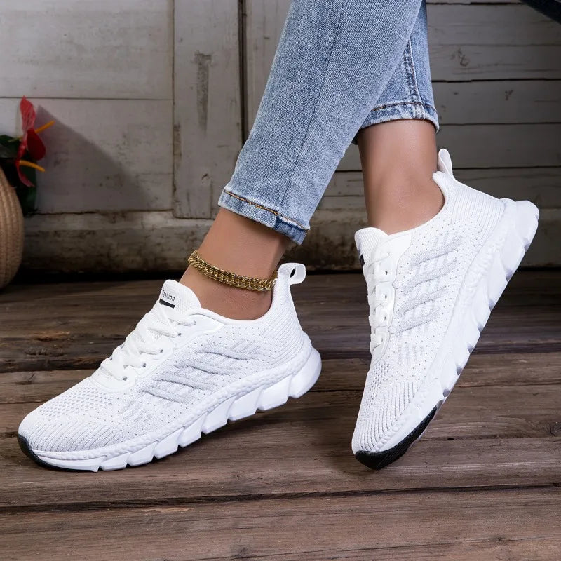 Xajzpa Women Sneakers All-match Light Flying-Woven Sport Running Shoes Cushion Gym Fashion Shoes Non Slip Casual Walking Tennis Shoes