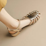 Xajzpa Shoes Female Sandal Women's Girls Beige New Summer Comfort Low Retro Flat Back Strap Square heel Rubber PU Scandals Solid C