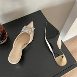 Xajzpa Spring Pointed Toe Crystal Buckle Mules Slippers Women Fashion Thin Heels Casual Party Shoes Zapatos De Mujer