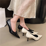 Xajzpa New Style Women's Fashion Female Shoes Slip on Women's High Heel Classics Dress Pumps Women Pointed Toe Thin Heels Bow Tie Shoes