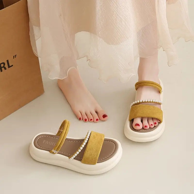 Xajzpa String Bead Shoes House Slippers Platform Slides Slipers Women House Slippers Platform Shoes String Bead Slides Slipers Wom