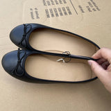 Xajzpa Elegant Bowknot Ballerina Women's Flat Round Toe Comfort Slip-On Ladies Loafers Leather Single Mules Shoes