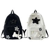 Y2K Girls Star Pattern Laptop Backpack Teen Student Large Capacity School Bookbag Corduroy Rucksack Double Strap Shoulder Bag