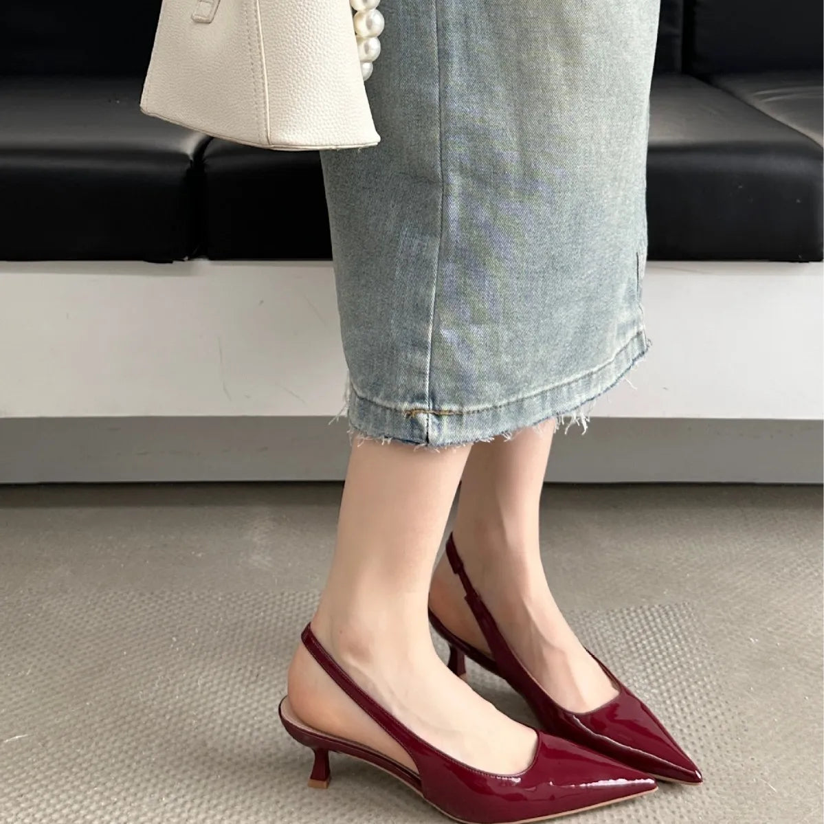 Xajzpa Leather Sandals Women Open Shoes Heel Shallow Mouth Suit Female Beige Comfort Closed Pointed Girls Clear Low Spring Fashion