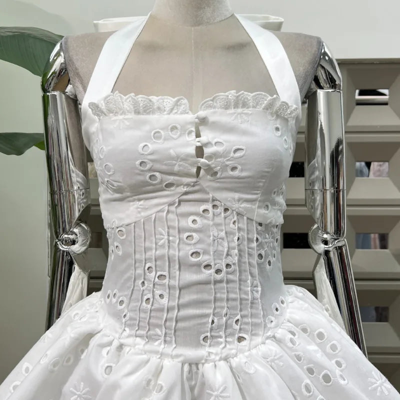 Xajzpa  Fashion Lace Embroidery Dress Women's Sleeveless Waist Retraction Backless Dresses 2025 Summer New Tide