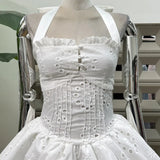 Xajzpa  Fashion Lace Embroidery Dress Women's Sleeveless Waist Retraction Backless Dresses 2025 Summer New Tide