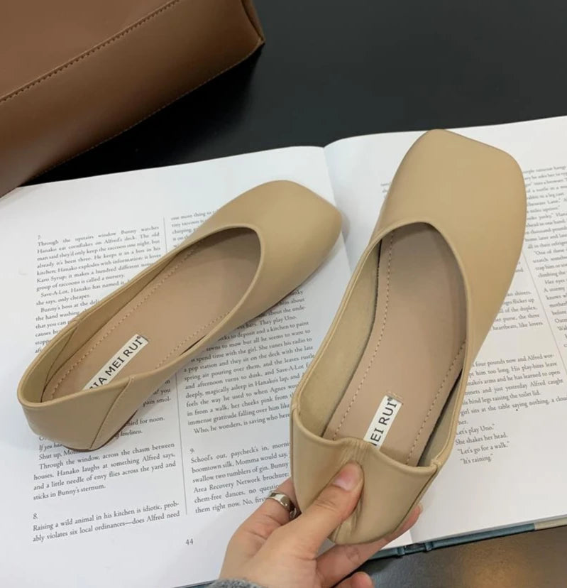 Xajzpa Women Cute Light Weight Spring Slip on Leather Flat Shoes Lady Casual Brown Office Casual Single Shoes Loafers Zapatos De Mujer