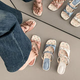 Xajzpa Slippers Women Summer Butterfly-Knot Shoes Slides Fashion Square heel Pantofle Luxury Block 2025 Floral Sweet Butterfly-knot