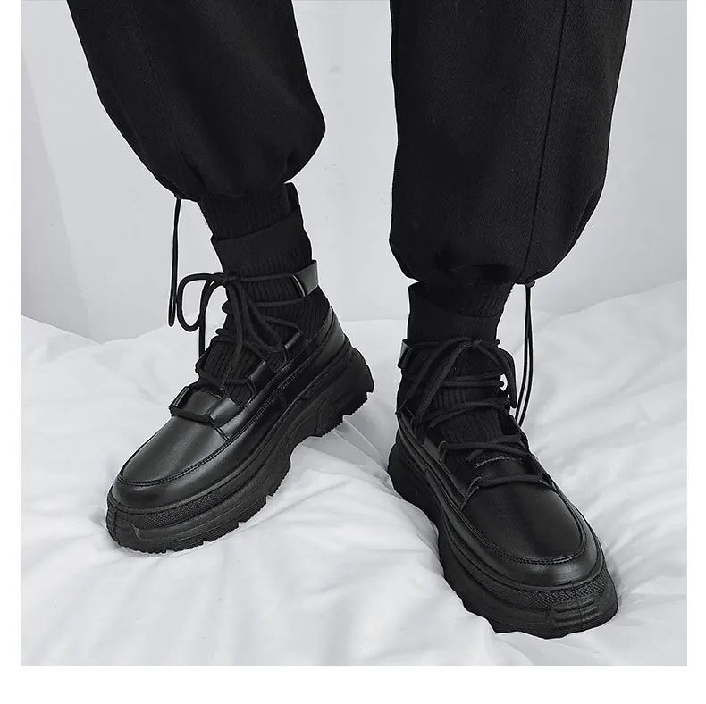 Xajzpa Autumn Winter Socks Boots New Men Ankle Boots Platform Black Shoes for Men Fur Chunky Punk Motorcycle Booties Gothic Shoes