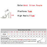 Xajzpa Sexy Crystal Butterfly Narrow Band Ankle Strap Gold Sandals Women Wedding Banquet Shoes Sexy Pointed Toe Stripper Heels