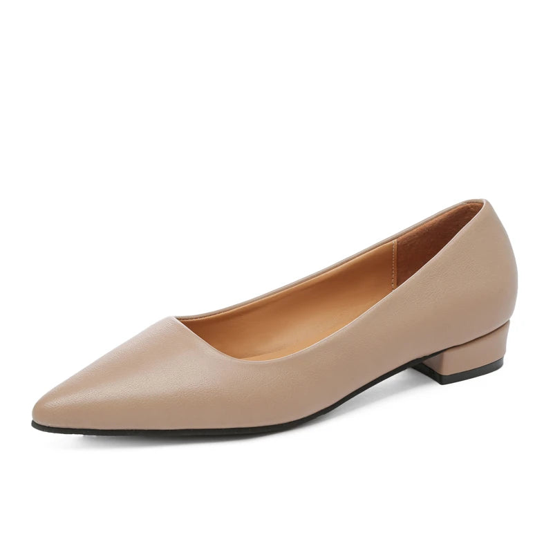 Xajzpa New Pointed Toe Shallow Mouth Square Heel Small Leather Shoes Women's Elegant Fashion High Heels Dress Shoes Zapatos Mujer