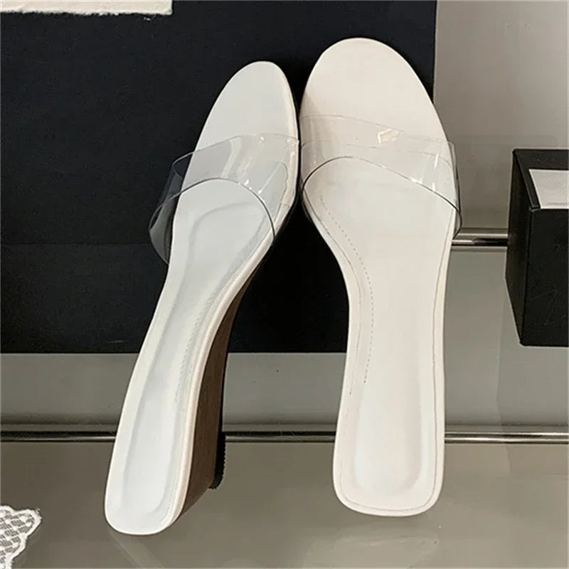 Xajzpa New Summer PVC Transparent Wedges Open Toe Women Slippers Low Heels Banquet Dress Beach Female Shoes