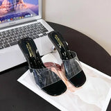 Xajzpa Transparent Slippers Glitter Slides Shoes Thin Heels Heeled Mules Slipers Women Jelly Silver High 2025 Pumps Scandals Glitter Sl