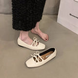 Xajzpa Sweet Double Bowknot Women Mary Jane Shoes New 2024 Square Toe Dress Flat Shoe Ladies Red Soft Sole Shoes Zapatos