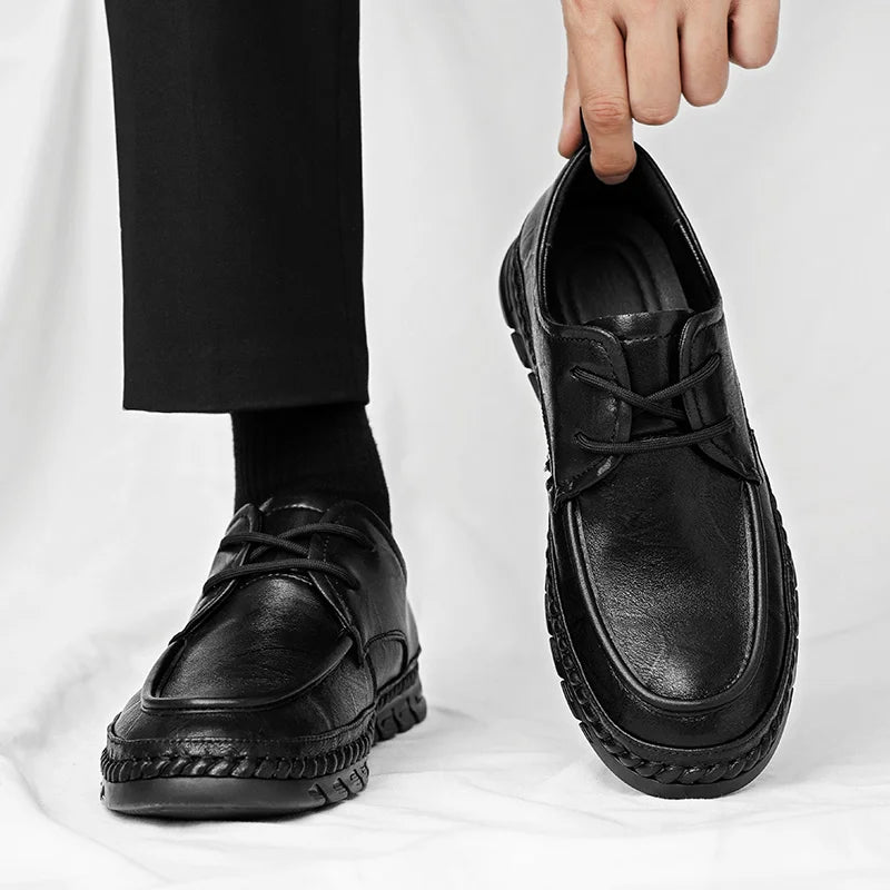 Xajzpa 2025 Brown Suede Derby Shoes Men's Thick Sole Lace-Up Casual Blue Suede Leather Dress Shoes Office High Quality Leather Shoes