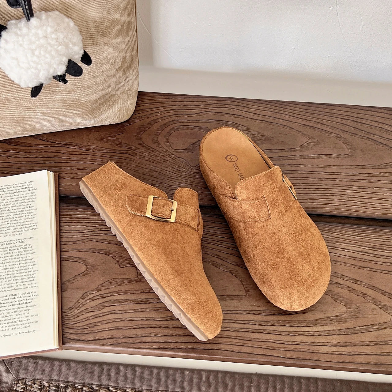 Xajzpa New Style Classic Fashion Women Suede Mules Slippers Clogs Cork Insole Sandals with Arch Support Outdoor Beach Slides Home Shoes