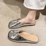 Xajzpa Square Toe Shoes Ladies' Slippers Luxury Slides Slipers Women Silver Cover Designer Retro Shoes Woman's Slippers Slides Squ