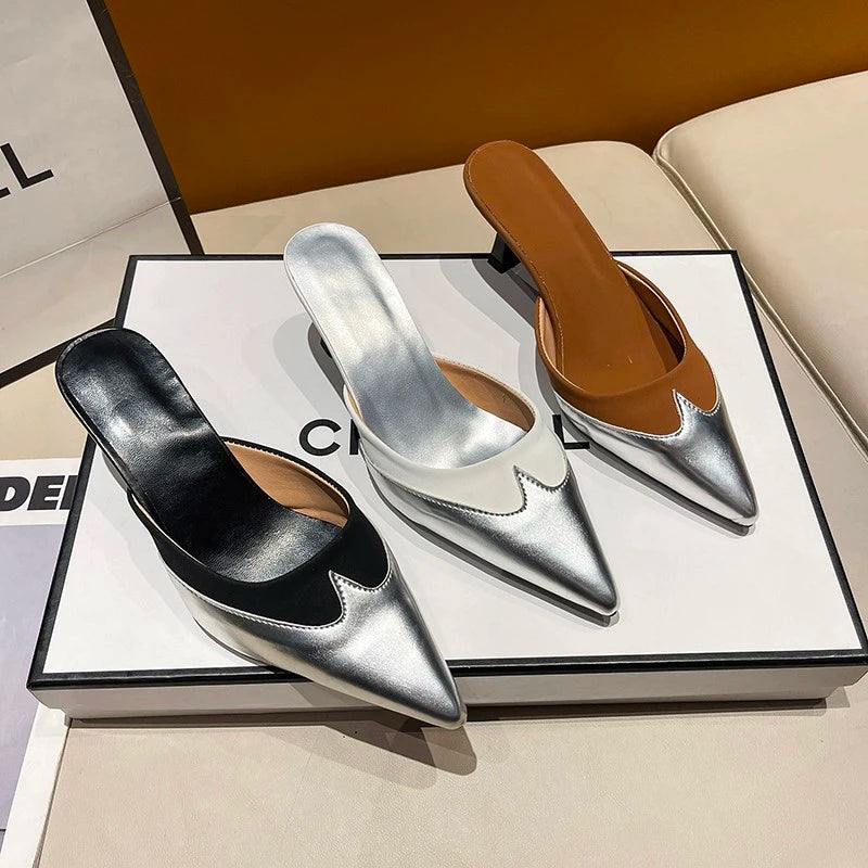 Xajzpa New Style Women Slippers Pointed Toe Sexy Fashion Shoes Elegant Summer Heeled Shoes Woman Designer Luxury Pumps Dress Shoes