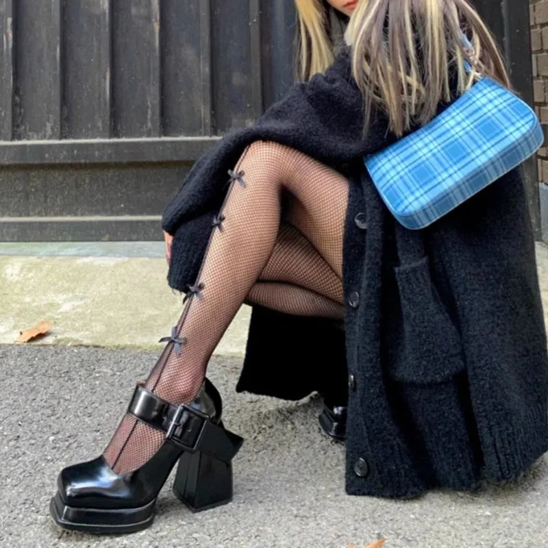 Xajzpa New Retro Mary Jane High Heels Women Shoes Fashion Chunky Heel Pumps Platform Ankle Buckle Japanese Uniform Ladies Shoes