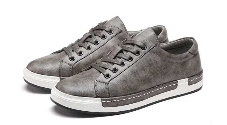 Xajzpa Men's Casual Leather Shoes for Men Fashion Four Seasons Breathable Lace-up Athletic Shoes Shallow Skate Shoes Large Sizes 38-48