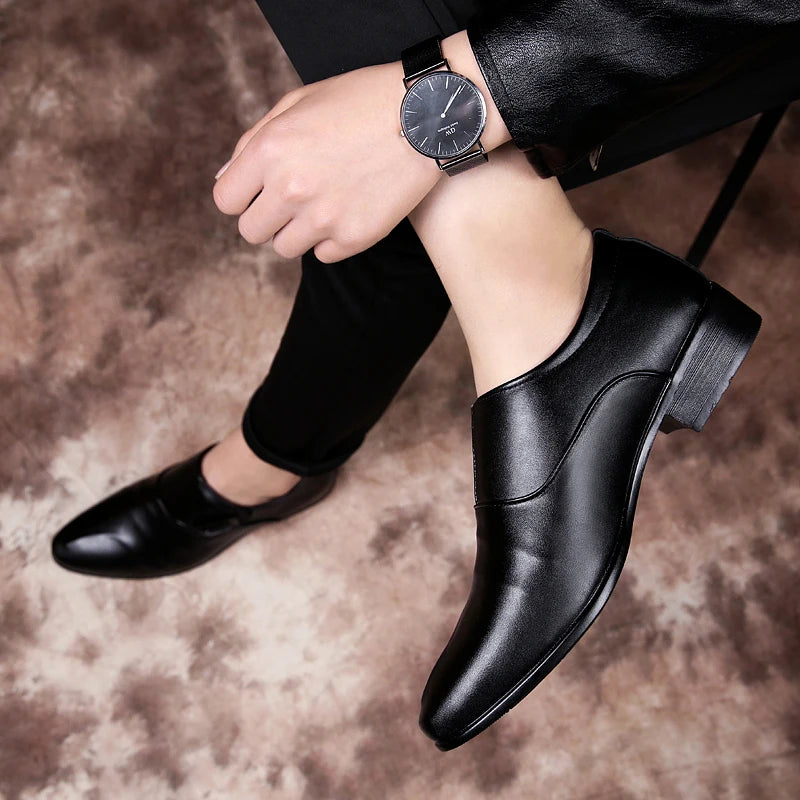 Xajzpa Men Formal Shoes Classic Business Pointed Leather Upper PU Leather Simple Buckle Design Easy To Wear Black Oversized Size 38-48