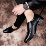 Xajzpa Men Formal Shoes Classic Business Pointed Leather Upper PU Leather Simple Buckle Design Easy To Wear Black Oversized Size 38-48