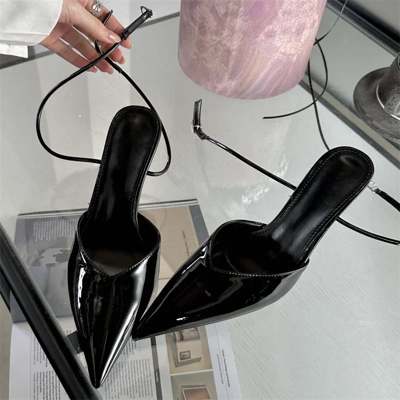 Xajzpa Spring Sexy Pointed Toe Ankle Buckle Strap Woman Pumps Sandals Elegant Thin Low Heels Slingbacks Female Mules Shoes