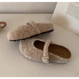 Xajzpa Big Size 43 Women Lambswool Slippers Winter Sheep Fur Shoes Ladies Flat Cotton Slides Home Pantuflas Daily Slip On Furry Mules