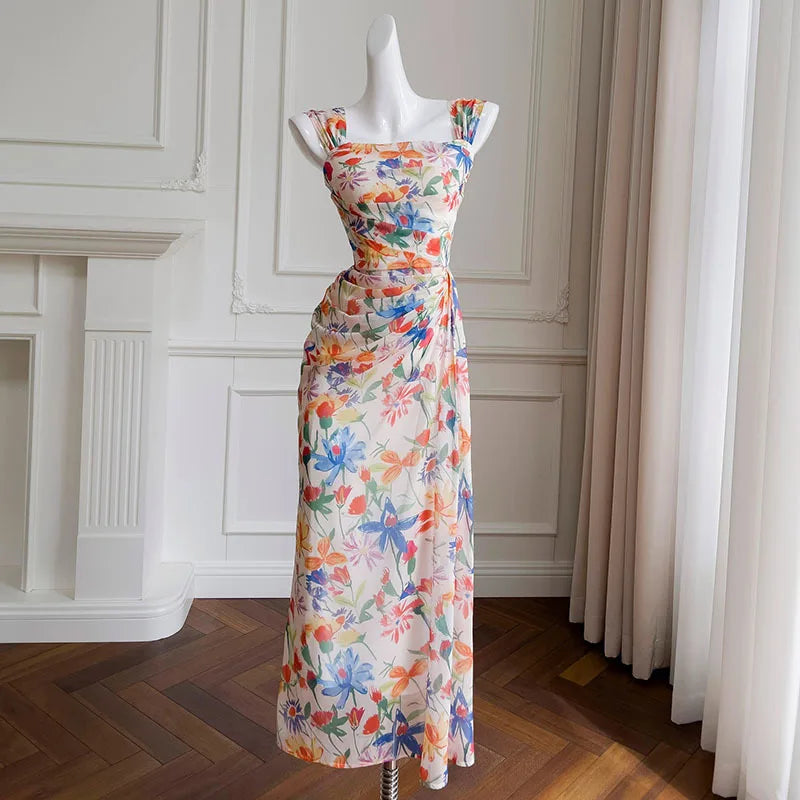 Xajzpa Fashion Women Dress Sleeveless Square Collar Print Female Summer Evening Party Dresses New Tide