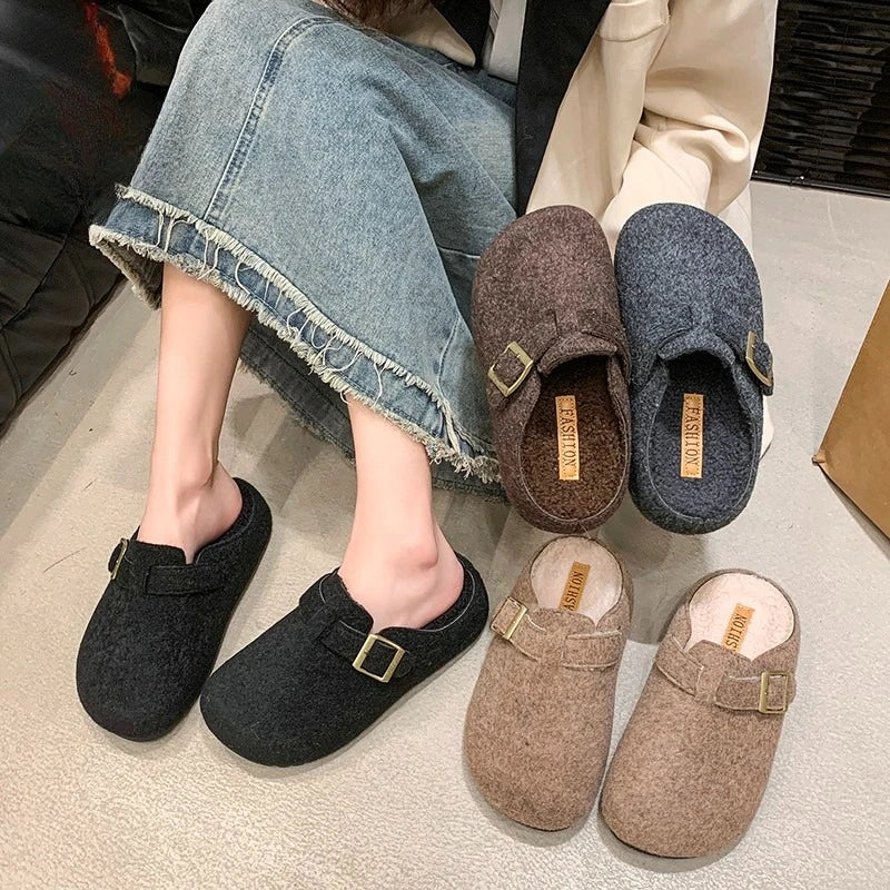 Xajzpa Women's Cotton Cloth Clogs Cork Footbed Leather Mules Slippers Comfortable Fashion Potato Shoes Arch Support Cotton Slippers