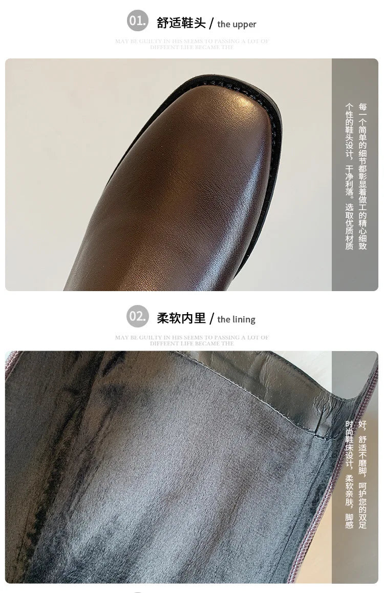 Xajzpa Winter Cotton Women Knee High Boots Fashion Zippers Ladies Elegant Low Heel Long Booties Soft Leather Women's Footwear