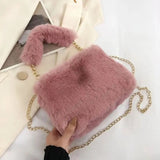 Xajzpa Autumn And Winter Plush Handbag For Woman New Small Chain Crossbody Bag Fashion Small Square Bag Single Shoulder Bag