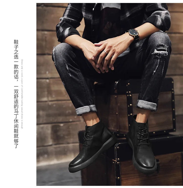 Xajzpa Men's Chelsea Cotton Boots Winter Men's Genuine Leather Shoes High Top Men Plush Sapato Social Masculino Zapatos Para Hombres