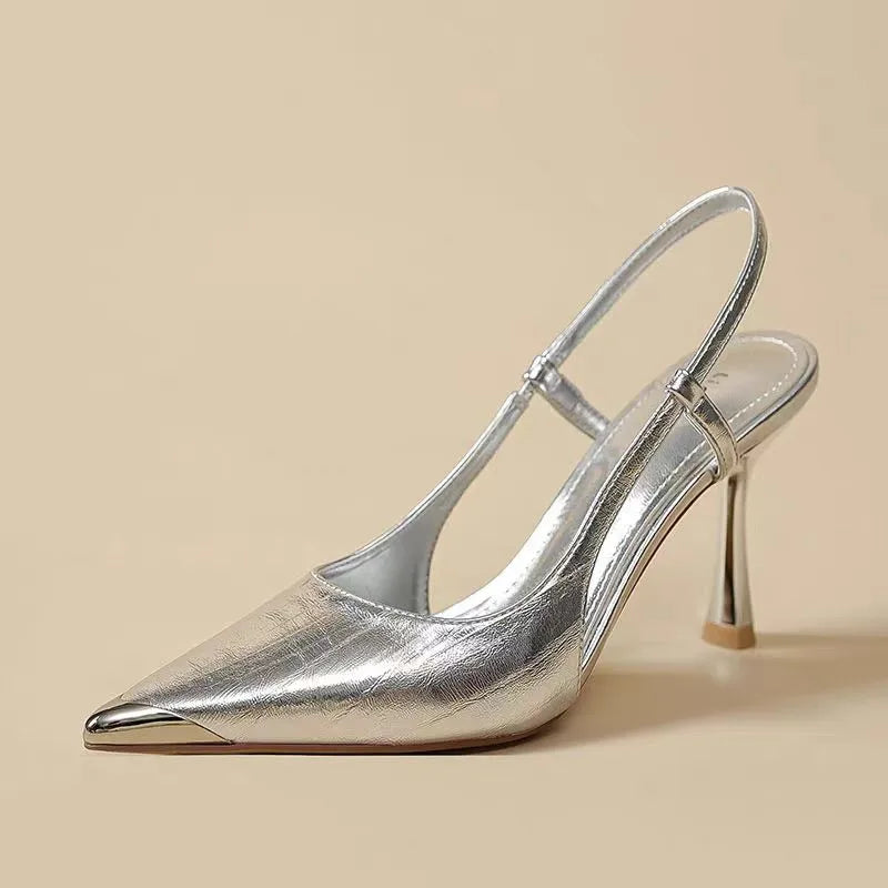 Xajzpa New Fashion Women's High Heels Sandals Pointed Toe Shoes Sexy Slingback Woman Slippers Summer Trend Designer Dress Pumps Sandals