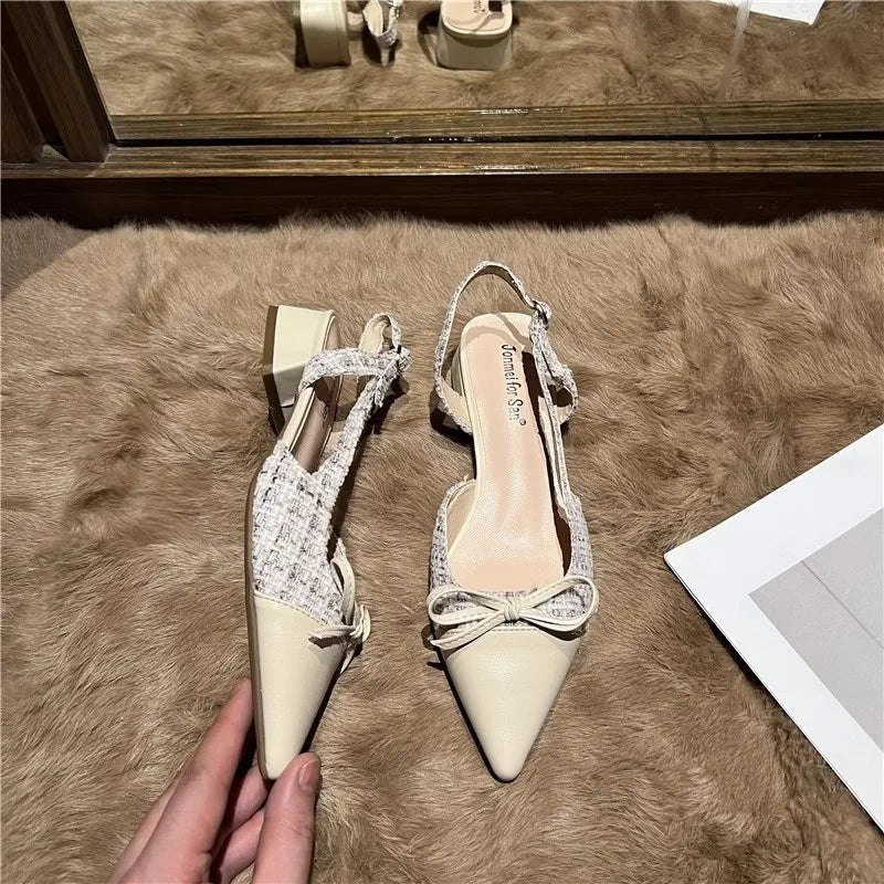 Xajzpa New Style Luxury Women's Closed Girls Bowknot Low High Fashion Stiletto Pointed Toe Buckle High Heels Party Prom Shoes