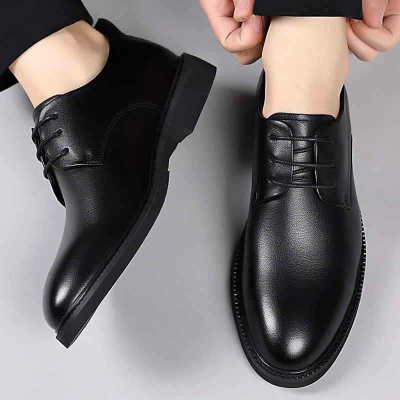 Xajzpa Size up formal leather shoes for men with lace Oxford wedding banquet office casual fashion breathable business shoes