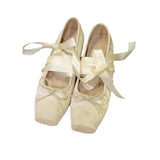 Xajzpa Women Flats Bow Marie Janes Shoes Elegant Wedding Shoes Lolita Dress Square Toe Shoes Designer Walking Shoes Female Zapatos