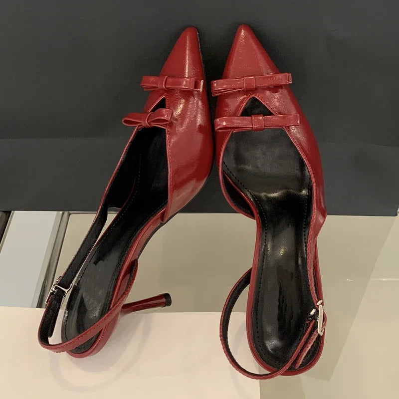 Xajzpa Spring Fashion Butterfly-knot Buckle Strap Women Pumps Sexy Pointed Toe Thin High Heels Party Wedding Shoes Zapatillas De Mujer