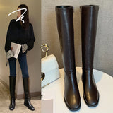 Xajzpa Winter Cotton Women Knee High Boots Fashion Zippers Ladies Elegant Low Heel Long Booties Soft Leather Women's Footwear