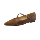 Xajzpa Women Flat Women's Pointed Toe Retro Single Shoes One Word Buckle Round Mary Jane Shoes Ballerina Flats Mujer