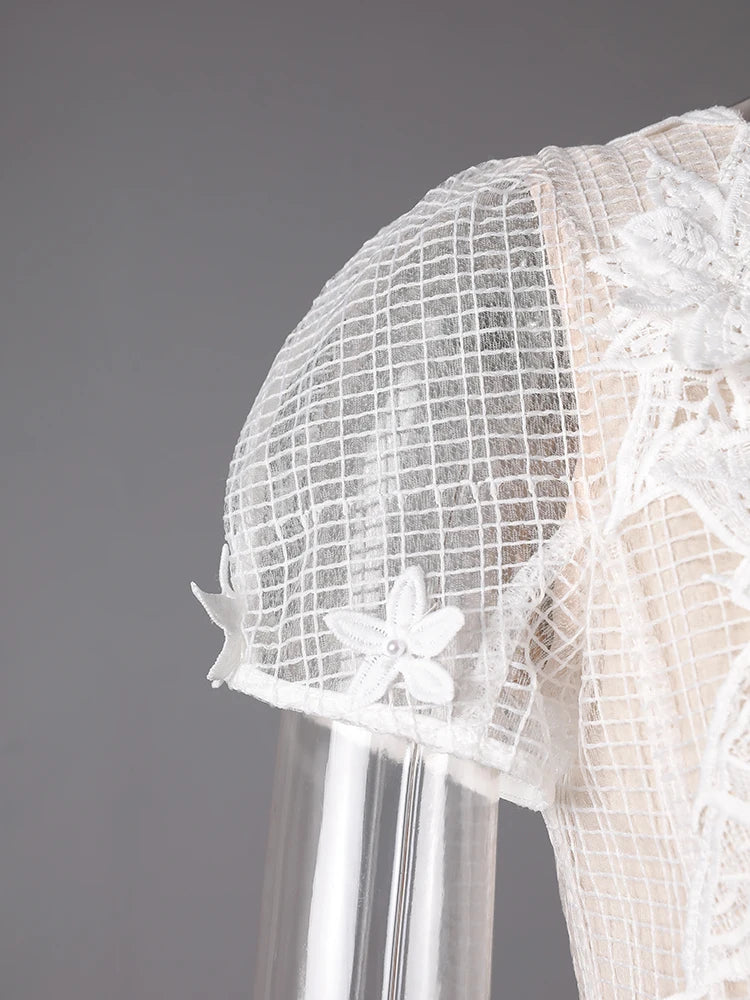 Xajzpa Fashion Women Dress Short Sleeve Round Neck Lace Patchwork Female Elegant Dresses New Tide