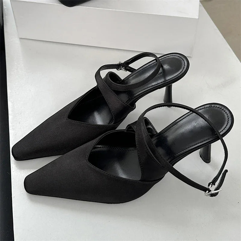 Xajzpa Elegant New Style Leopard Print Buckle Strap Women Pumps Pointed Toe Thin High Heels Banquet Dress Ladies Shoes