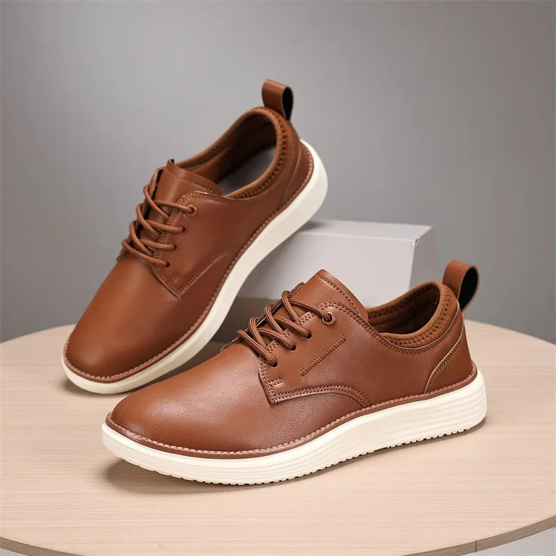 Xajzpa Men's Fashionable Casual Sports Shoes Comfortable and Breathable Brown Leather Men's Golf Shoes Fashionable Casual Formal Shoes