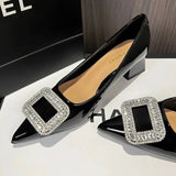Xajzpa New Style Luxury Women's Fashion Metal Crystal Splice Women Pumps Kitten Thick Heel Elegant Party Ladies Shoes Zapatos De Mujer